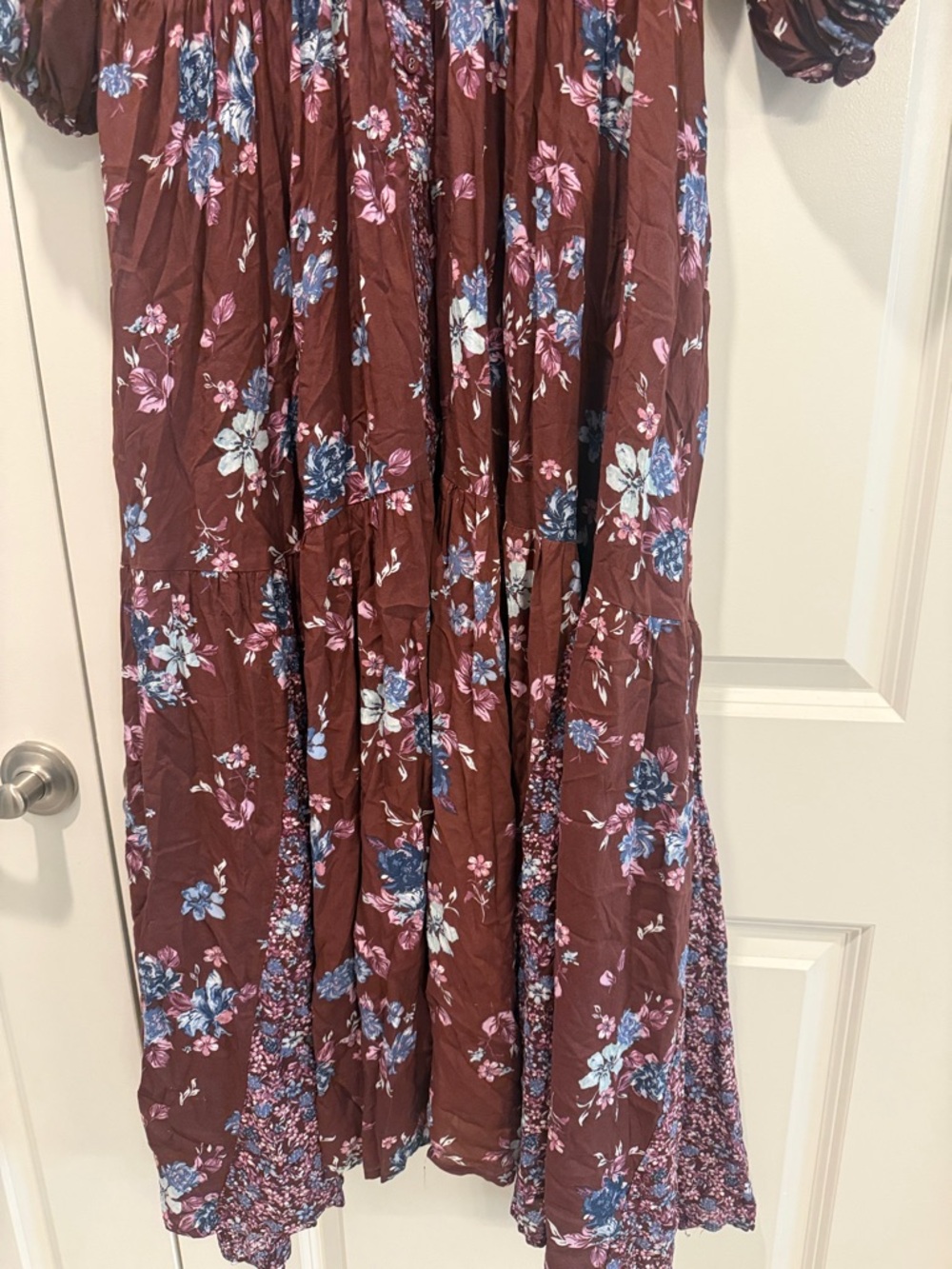 Free People Brown Maxi Dress with Blue and Pink Floral Print - Picture 4 of 10